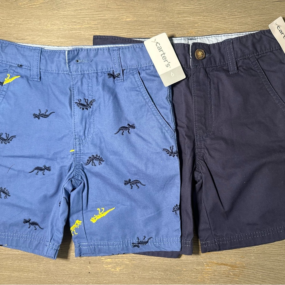 Carter's Kids Embroidered Dinosaur Shorts and solid navy blue shorts boys size 6